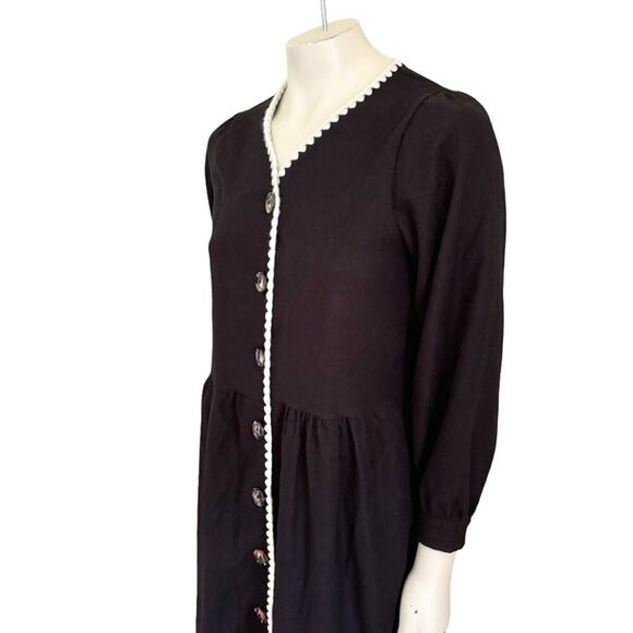 JINCHAN Corduroy Dress Black Long sleeve Button front Crochet lace trim SZ 8 - Picture 3 of 10